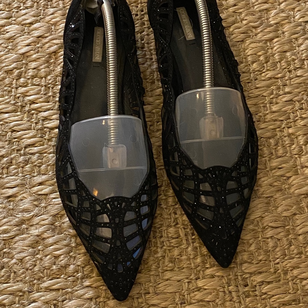 Brand  new Giorgio Armani Women's Black Rhinestone Embellished  Flats Size 38.5